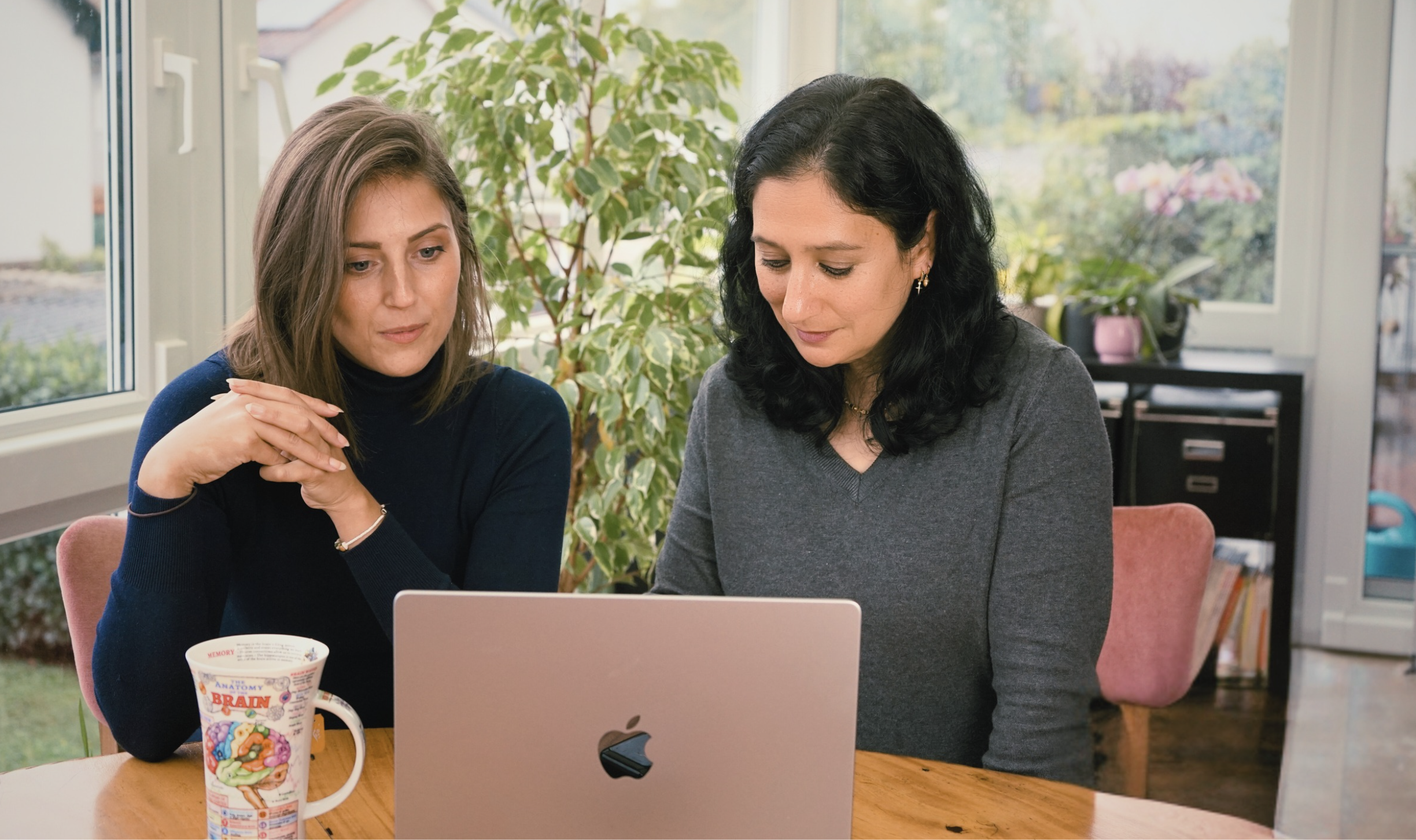 Zwei Frauen analysieren gemeinsam Inhalte am Laptop als Symbol für Lernen, Austausch und Weiterbildung